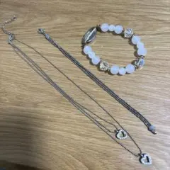 ハート型二連チャーム ネックレスと　三連ブレスレットセット まとめ売り　同梱半額