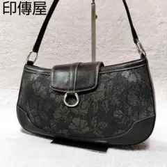 印傳屋　ショルダーバッグ　アデヤ　鹿革　ブラウン　花柄　型押し