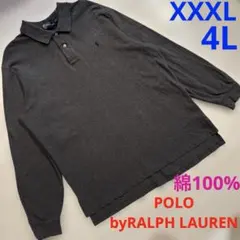 ポロバイラルフローレン　メンズ　鹿の子　綿100% 長袖ポロシャツ　グレー　4L