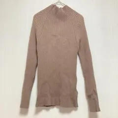 【センスオブプレース】長袖ニットセーター リブ編み ハイネック ブラウン 秋冬