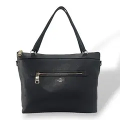 コーチ　トートバッグ　肩掛け可　大容量　A4収納可　ハンドバッグ　シボ革　紺