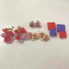 イヤリング まとめ売り 赤 紫