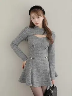M me eme エムミーエメ ニットツイードアンサンブルミニワンピース