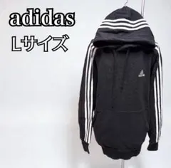adidas アディダス パーカー 3本ライン 黒 ブラック メンズL相当