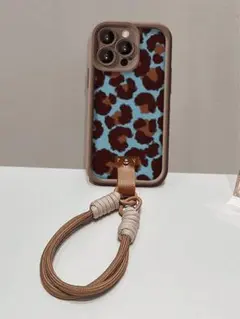 レオパード柄 iPhone16proケース ブラウンストラップ
