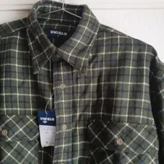 90s-00s 紺タグ UNIQLO オリーブグリーン チェック柄ネルシャツ S