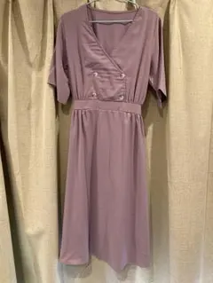 美品 トレンチ風 ダブルボタン ワンピース 春夏秋　　ミモレ丈 通勤 通学 M