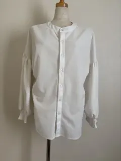 2way♡バルーン素で♡ホワイト ボタンアップ シャツ