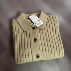 UNIQLO リブポロカーディガン　半袖　ベージュ　M