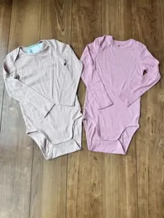 【新品】H&M 肌着 長袖 大きめ ロンパース ピンク 2枚セット 105