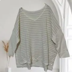 【即日配送】a.v.v standardホワイト色ストライプVネック七分袖