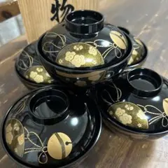 【未使用】会津塗　汁椀　10客セット 会津塗 沙泥 吸椀 10客セット 木箱入り 金彩 蒔絵 汁椀 漆器 和