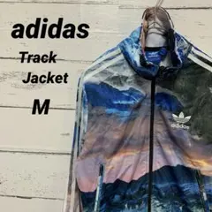 adidas アディダストラックジャケット山の風景総柄刺繍ロゴ一点物