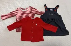 ミキハウス　ジャンパースカート　カーディガン　長袖Tシャツセット