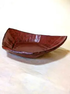 作家　村山修至 作　柿釉　変形五角形　皿