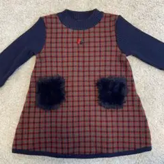 familiar チェック柄 ニットワンピース 90センチ