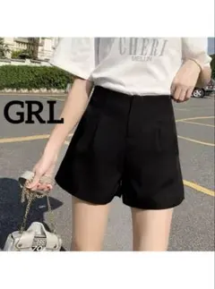 k0809 GRL タックハイウエストショートパンツ ブラック