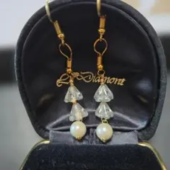 パールとクリスタルのフックピアス