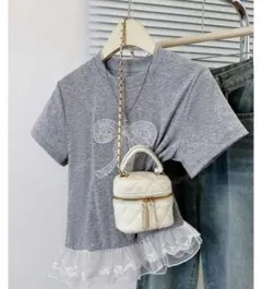 SHEIN リボン刺繍レースショートスリーブTシャツ 71788121