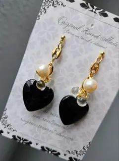 ゴールドピアス ハートピアス パール ブラックハート