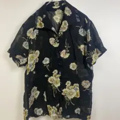 レストローズ 花柄 ブラウス 開襟 半袖 M 黒 ポリエステルのサムネイル