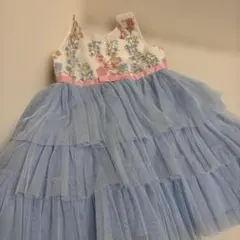 結婚式 花柄刺繍 チュールティアードドレス ライトブルー　コストコ　ベビードレス