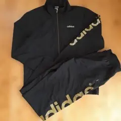 美品 レア adidas 黒 金 ゴールドロゴ 上下 ジャージ セットアップ O