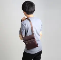サコッシュ ボタン式 ショルダー ボディバッグ メンズ レディース (ブラウン)