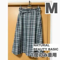 NATURAL BEAUTY BASIC ベルテッドチェックフレアスカート Sのサムネイル