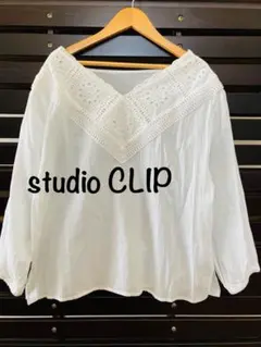 studio CLIP スタディオクリップ レース付き７分袖コットンブラウス白