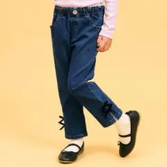 アプレ　レ　クール　リボン付き　サイドスリットデニムパンツ