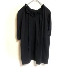 ロペピクニック ブラウス(M)リボンタイ フリルカラー ブラック きれいめ 上品
