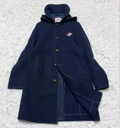 DANTON ウールモッサフード付きコート ミドル丈 ネイビー 34