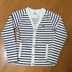 LACOSTE ラコステ コットン ボーダー カーディガン 2 白 紺