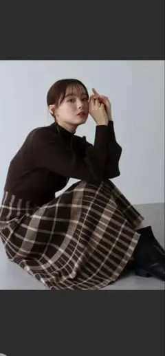 BLUEEAST チェックジャガードニットワンピース