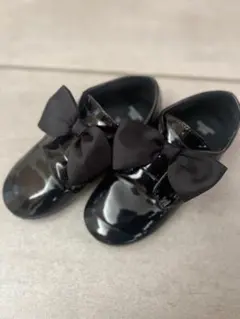 【美品/17cm】ブラックエナメルリボンフォーマルシューズ