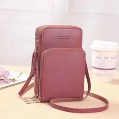 スマホポーチ ミニショルダーバッグ ピンク 財布 便利 大容量 多機能 携帯