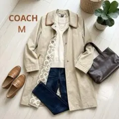 COACH コーチ トレンチコート 裏地シグネチャー 襟レザー ベージュ M 