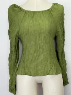 LOWRYS FARM 楊柳シャーリングブラウス 緑 2WAY