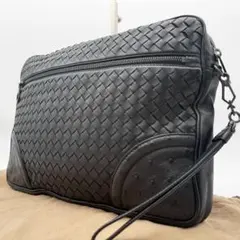 超希少◆ボッテガヴェネタ オーストリッチ クラッチバッグ イントレチャート A4