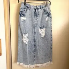 AS KNOW AS PINKYダメージデニムタイトスカート ライトブルー