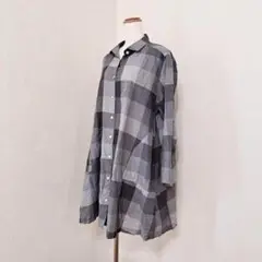 DAVO-DAVO　リネン・コットンシャツワンピース　長袖　チェック　体型カバー