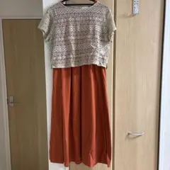 レーストップス付きオレンジロングワンピース