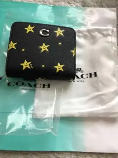 極美品 COACH コーチ 二つ折り財布 スター 星柄 レザー ブラック