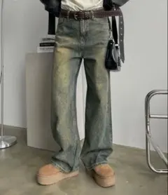 SHAGGIE オーロララインストーン付きヴィンテージルーズデニムパンツ xs