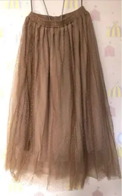チュール レース シフォン ふんわり スカート 大人 ベージュ ブラウン