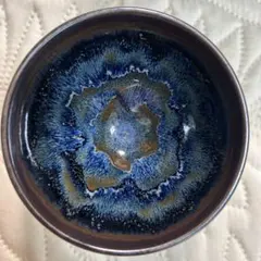 陶器・(5)窯変天目星形模様の青茶碗