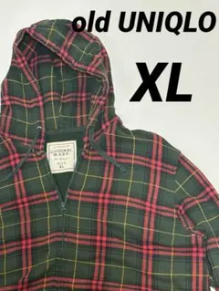 old uniqlo チェック柄 ダブルジップパーカー ネイビー グリーン 