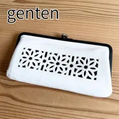 希少 genten ゲンテン カットワーク 長財布 がま口 アイボリー