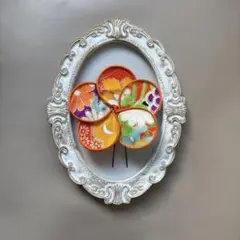 S-1 七五三　髪飾り　ヘッドドレス　着物リメイク　オレンジ　かんざし　レトロ